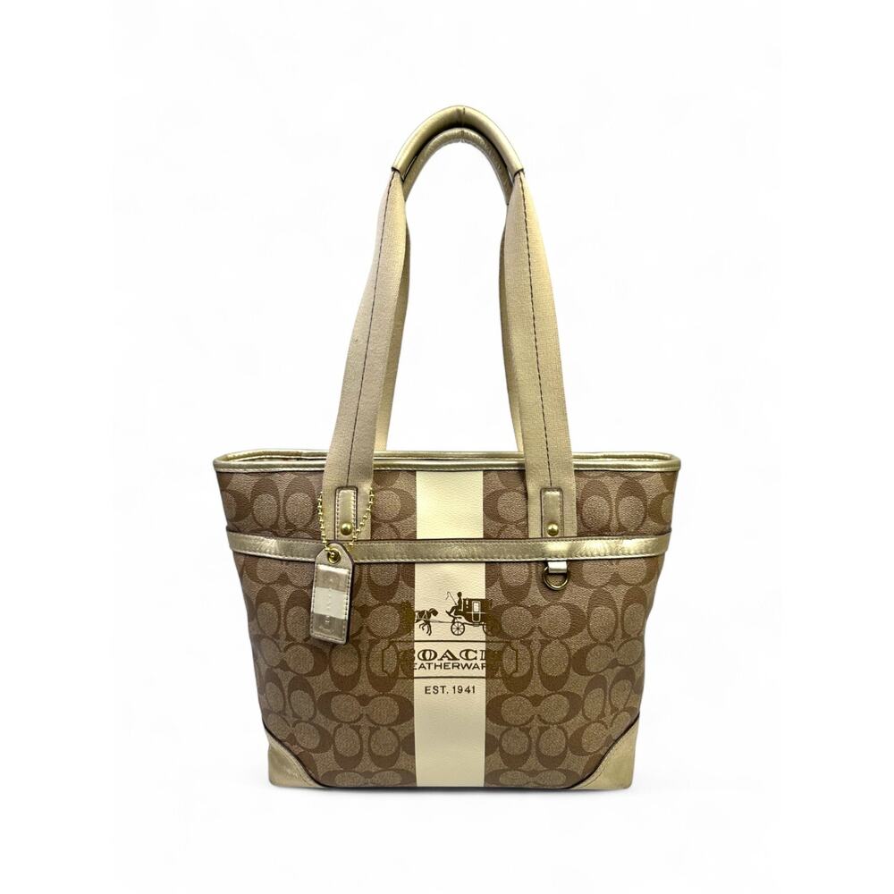 Coach Signature Stripe Heritage Tote Bag